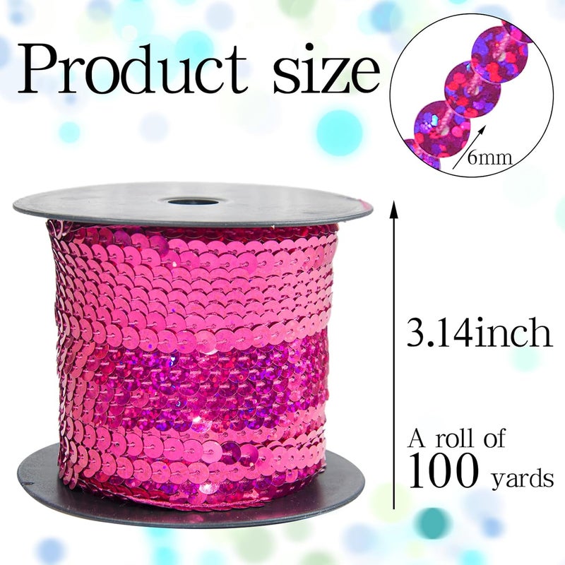 silllule 100 Yards Flat Round Sequin Trim String,6 mm Rose Red Glitter Sequin Ribbon Metallic Trim Strand for Crafts Sewing Wedding Dress Clothes Party Embellish - Image 2